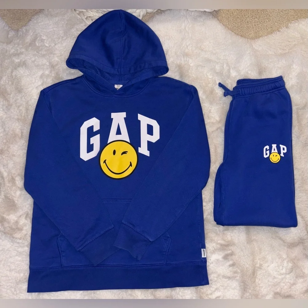 RARE!! Gap x SmileyWorld Blue Hoodie (XXL) + Matching Joggers (XL) Set
